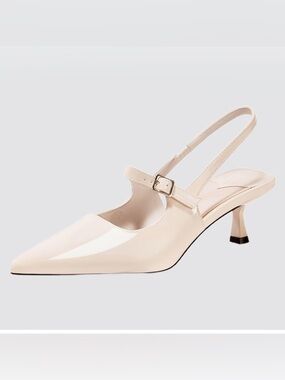 Patent Slingback Mary Jane Pumps in Light Nude